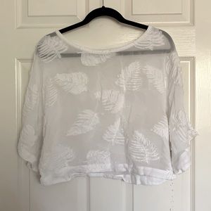 Aritzia sheer white blouse with leaf detail